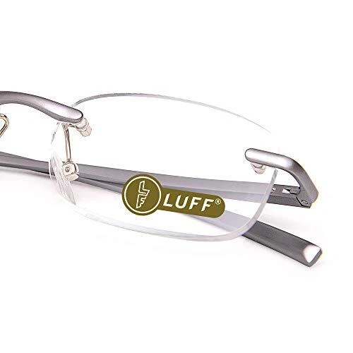 LUFF Rimless Reading Glasses Ultra Light Metal Frame Readers, Sliver, Size 1.5X