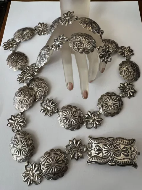 Native American Navajo Sterling Silver Concho Conch Belt Hand Made Old Pawn Native American Navajo Sterling Silver Concho Conch Belt Hand Made Old Pawn