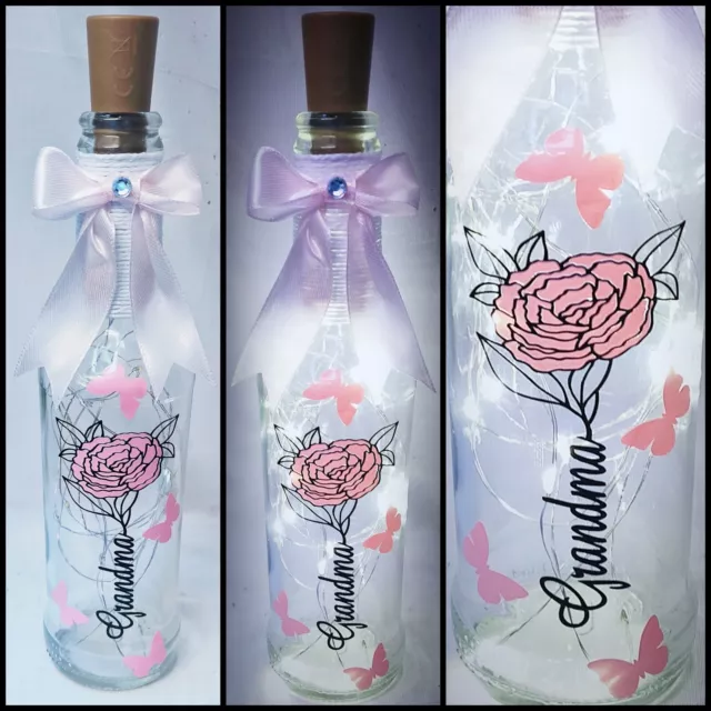 Personalised Mother's Day Light Up Bottle.  Gift For Mum Grandma Nana Birthday