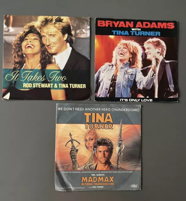 Lot   TINA TURNER  : 3 vinyls EP/45T  Rod Stewart , Bryan Adams , Mad max ...