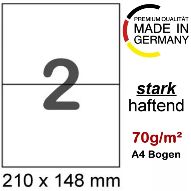 200 A5 Etiketten auf 100 A4 Blatt weiss 70g/m² selbstklebend und stark haftend