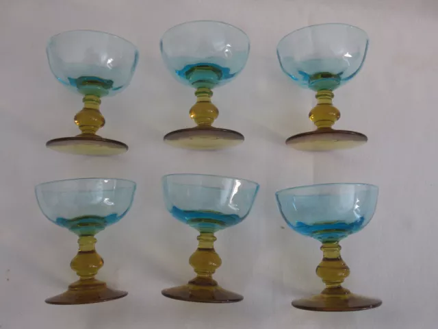 6 anciens  verres a pied liqueurs  bicolore Georges Sand pour griotte, prune 3