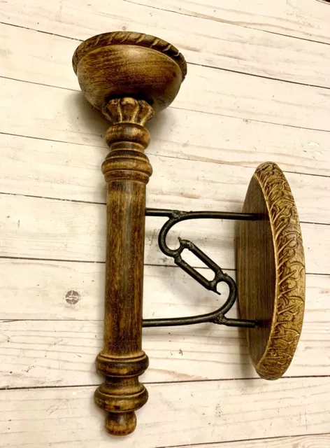 Beautiful Vintage Rustic Wood Metal Farmhouse Mediterranean Candle Wall Sconce