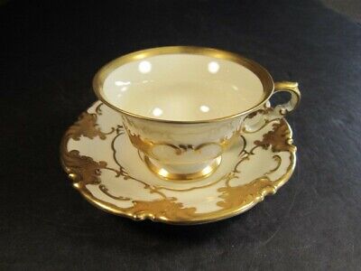 Ornate VTG Hutchenreuther Demitasse White & Gold Fancy Porcelain Cup & Saucer