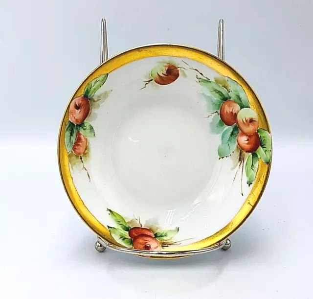 Vintage Victoria Austria Porcelain Bowl Hand Painted Fruit Gold Trim 5 " Signed