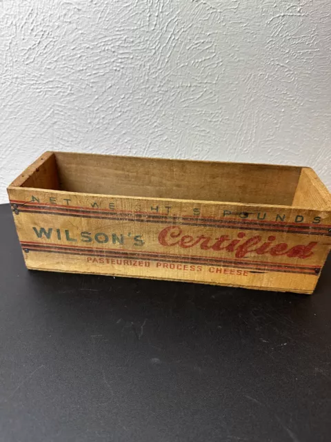 Vintage Wilson Certified Cream Cheese Wooden Box 3lbs Finger Jointed 1930s 1940s