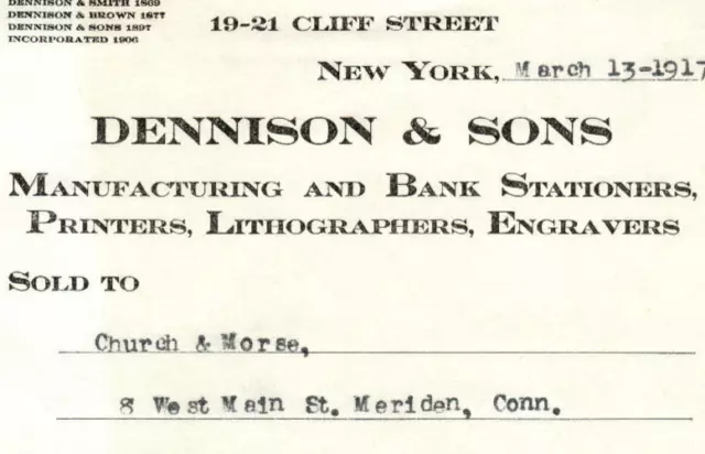 1917 Dennison & Sons Bank Stationers Engravers Printers Lithographers Billhead