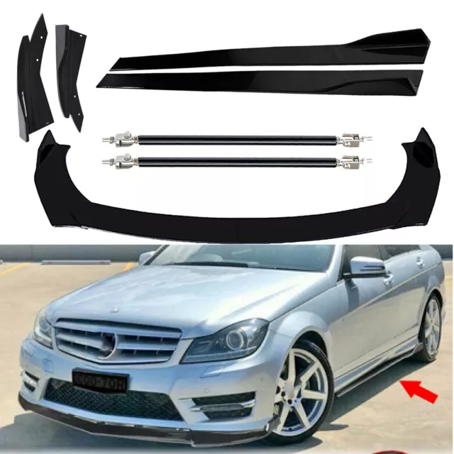 Front Bumper Lip Spoiler Splitter For Mercedes Benz W204 Side Skirt Glossy Black