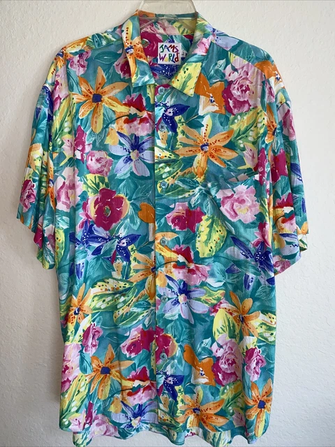 Vintage  Jams World Flower Rayon Shirt Floral Men's Size L Hawaiian