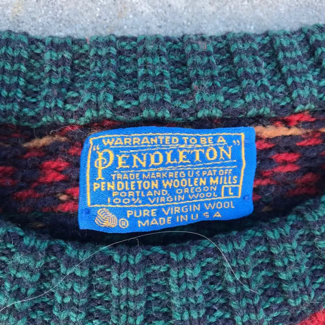 Vintage Pendleton Wool Sweater Christmas Woods Forrest Rare Large 2