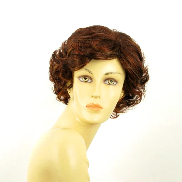 Perruque Courte Synthétique Châtain Cuivré Mèchée Blond/rouge - Modèle ELISA - Bonnet Moyen