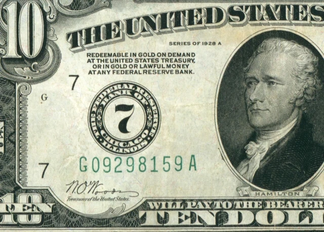 $10 1928 A (( CHICAGO )) Federal Reserve Note ** DAILY CURRENCY AUCTIONS