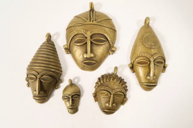 Lot 5 Messinganhänger Masken CO31 Ghana Brass Pendants Masks Ashanti Afrozip