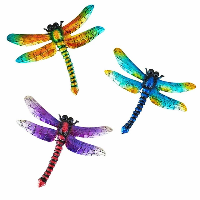 Metal Dragonfly Wall Hanging Decor Outdoor Garden Patio Fence Art Ornament