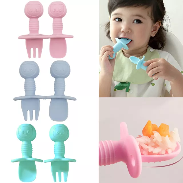 Soft Baby Feeding Silicone Spoon and Fork Utensils Self Feeding Training Cutlery