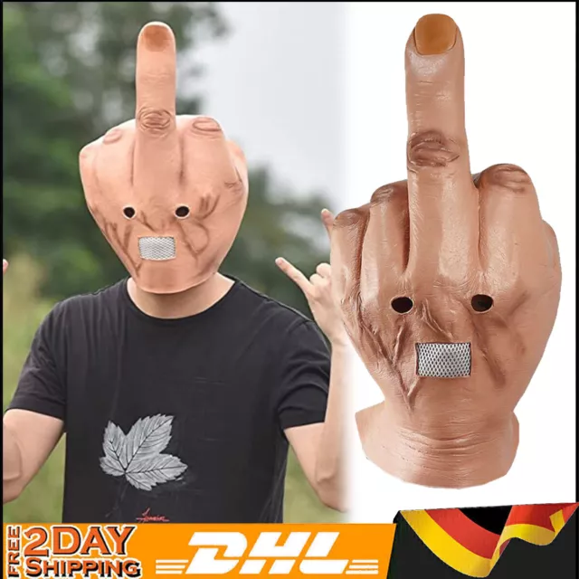 Halloween Mittelfinger Maske Latex Vollkopf Kostüm Party Cosplay Karneval DE