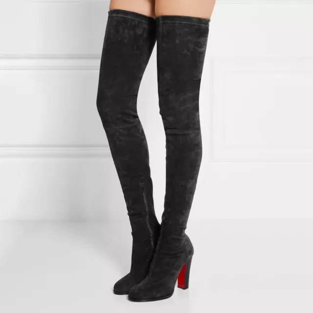 Louboutin Verusch Black Suede Thigh High Boots Size 37