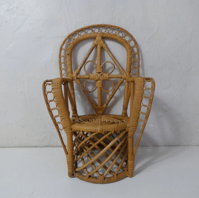 Fauteuil De Poupée Vintage En Osier Blanc – Art Déco 3/4 – Parfait état