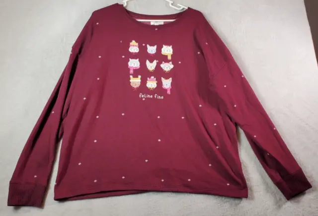 LC Lauren Conrad T Shirt Top Womens XL Burgundy Polyester Long Sleeve Round Neck