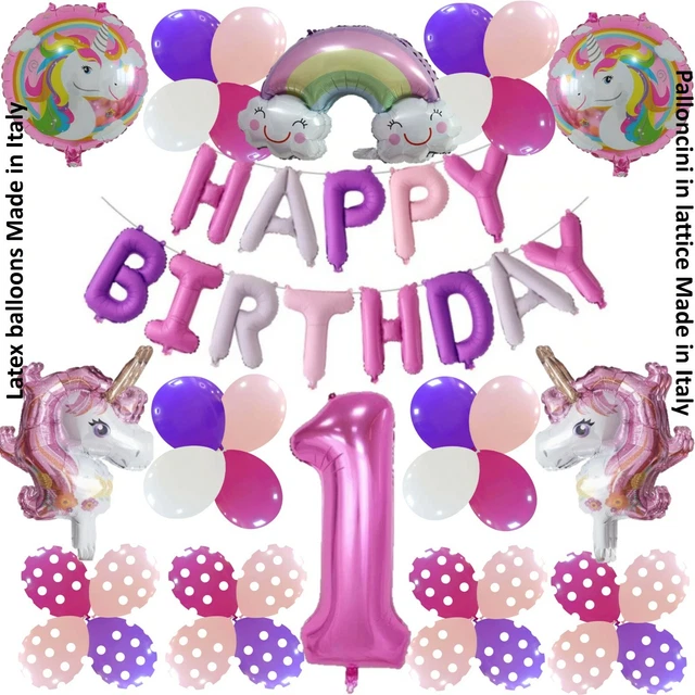 Palloncini decorazioni compleanno unicorno bambina 1 compleanno 1 anno set 51 pz