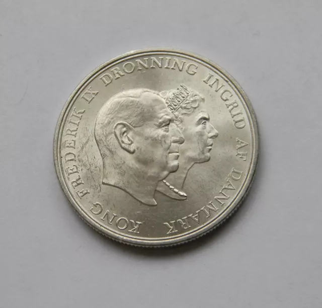 DÄNEMARK: 5 Kronen 1960 "SILBERHOCHZEIT", KM 852, vorzüglich/prägefrisch