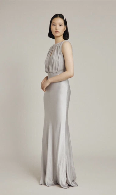 BNWT GHOST CLAUDIA BEAU HOLLYWOOD LONG DRESS SILVER GREY XS UK 8