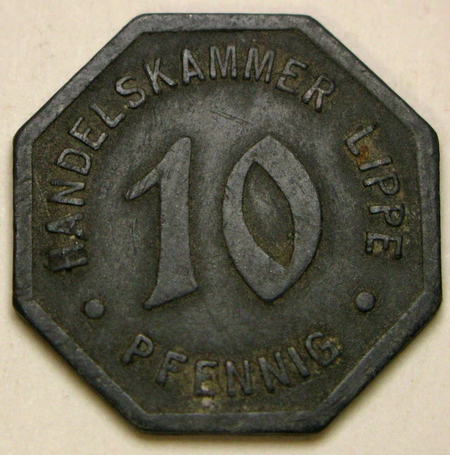 LIPPE (Germany Empire) 10 Pfennig 1917 Zinc Token - Emergency Money - 1040 *