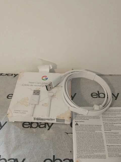 Google Nest Cam Indoor Battery Charge Cable Snow White