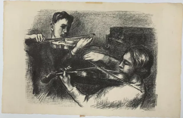 Man & Woman Violinists Lithograph-1920s/30s-Bernard Gussow