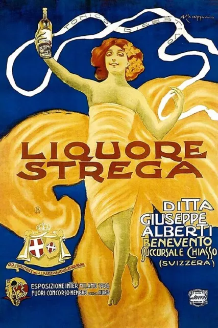 Poster Manifesto Locandina Pubblicitaria Stampa Vintage Liquore Digestivo Strega