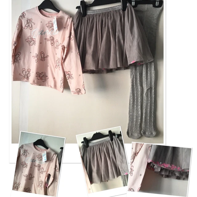 Mothercare girls Tutu Skirt Exc U & New Prk Dance Ballet Top & New Tights 3-4 Yr