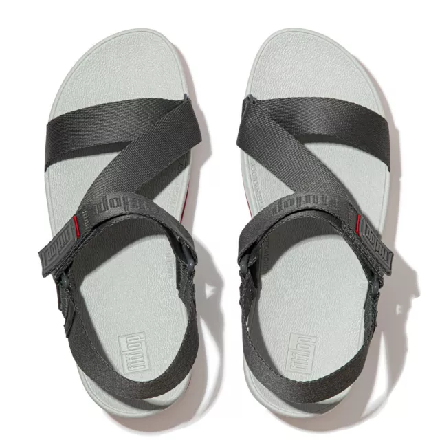 Fitflop Surfa Woven Logo Z Strap Sandals Black Size 8 Eur42 Rrp£70 Grey