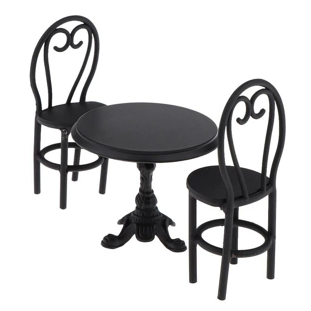 Vintage 1/12 Miniature Metal Furniture Set Round Coffee Table Chair for Fairy