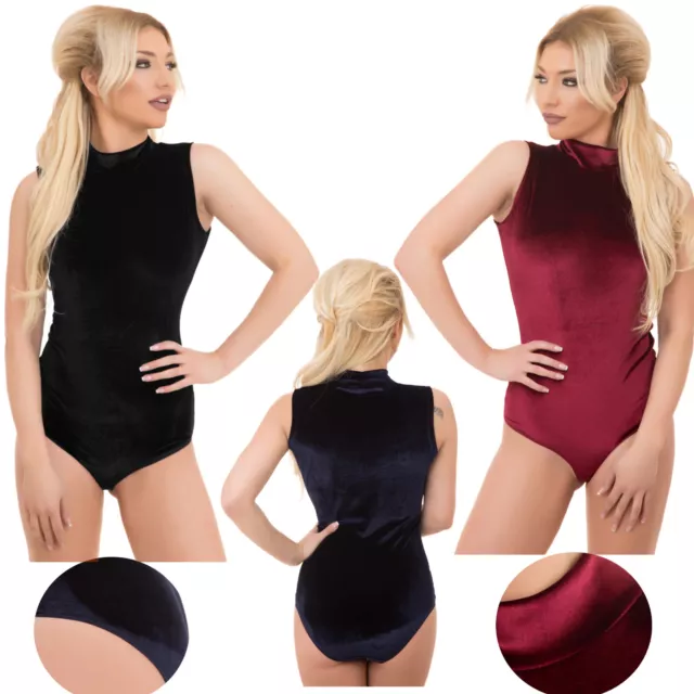 Evoni Velvet Damen Body Halbkragen ärmellos Bodysuit