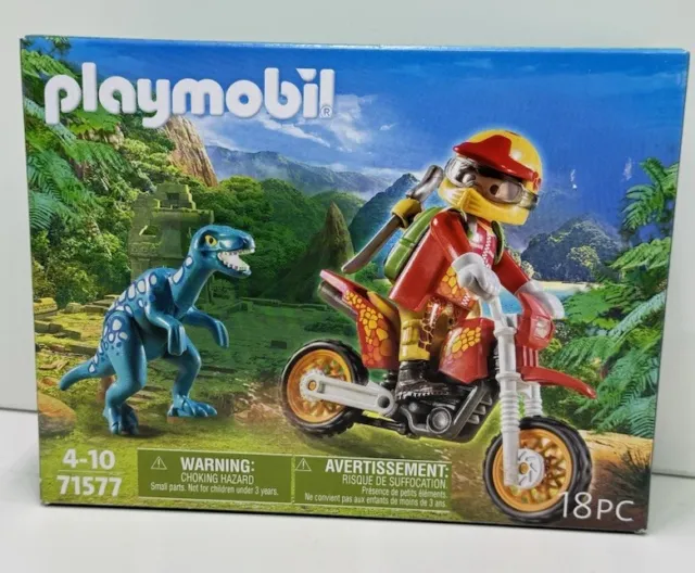 PLAYMOBIL Motocross Bike mit Raptor 71577 NEU 18 Teile Rucksack Helm Dinosaurier