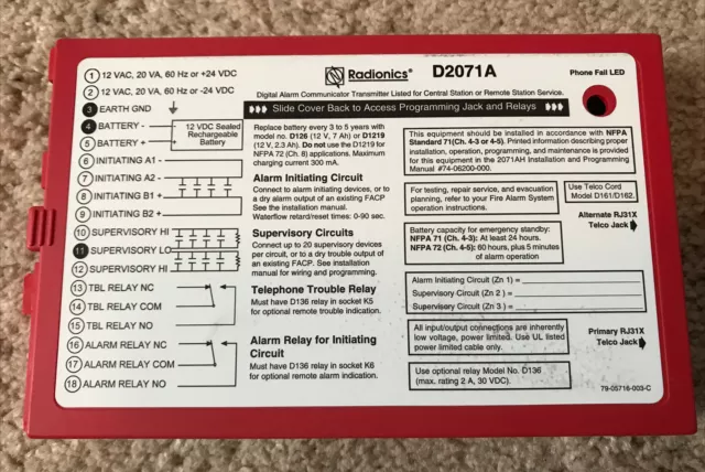 Bosch/Radionics D2071A Fire Alarm Communicator Dialer -Fire DACT 