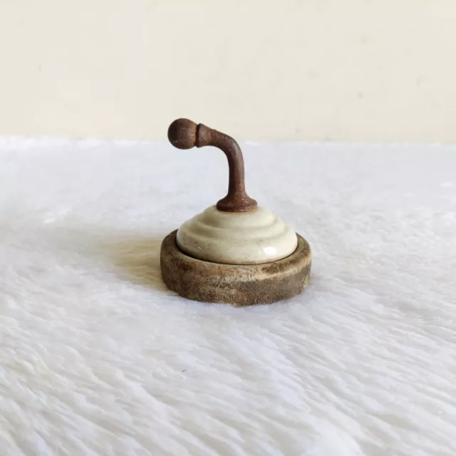 1920s Vintage Ornate Victorian Ceramic Knob Iron Wooden Wall Hook Decorative Old 3