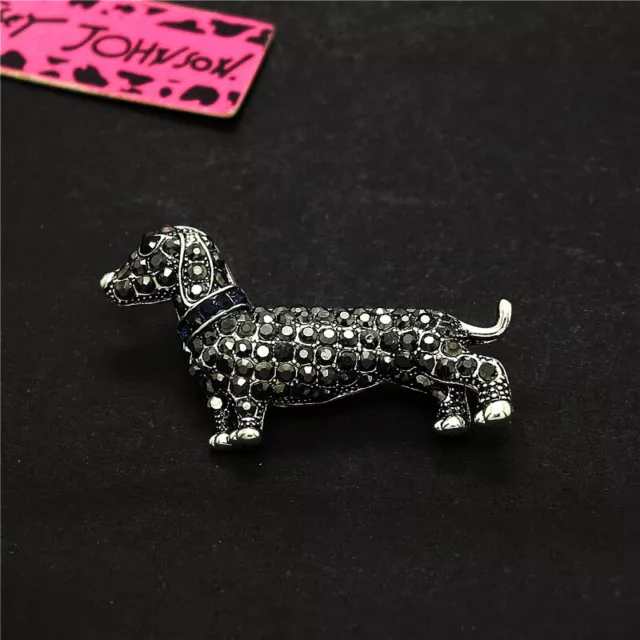 Cute Shiny Black Crystal Dachshund Dog Rhinestone Fashion Women Lady Brooch Pin