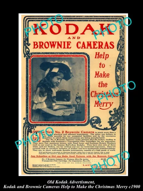 Old Large Historic Kodak Camera Advertisment Brownie For A Merry Christmas 1900
