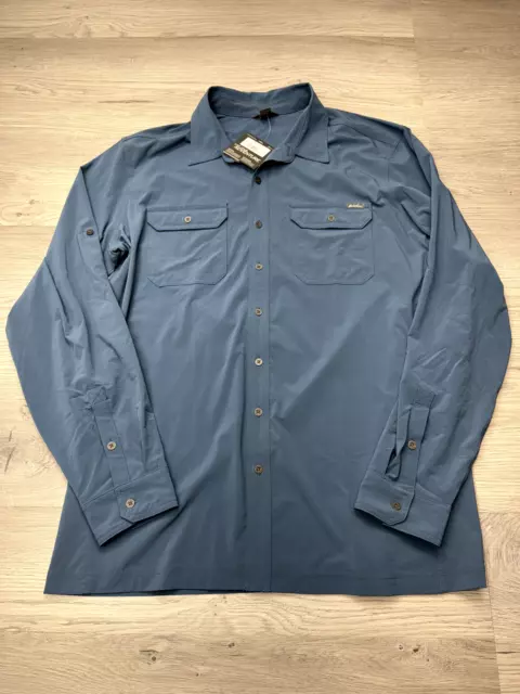 Eddie Bauer Shirt Mens XL Tall Blue Travex Stretch Performance Fishing Button Up