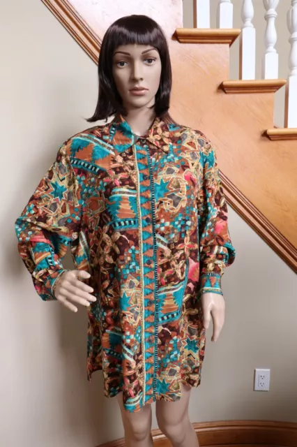 Vintage Bob Mackie Wearable Art All Silk Cool Print Blouse 100% Silk Ladies M
