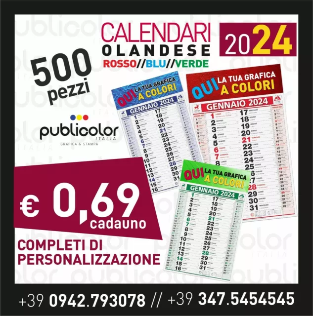 100 Calendari Calendario da Tavolo 2024 Personalizzati Rosso Blu Verde  Stampa a Colori HD - Kartoflak