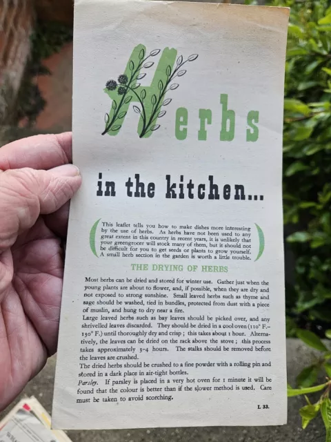 1940s 2nd World War Home Front Ministry Of Food Leaflet - Herbs In The Kitchen
