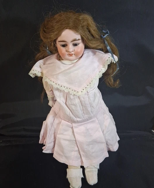 Poupée Ancienne Porcelaine ALMA 29cm - Corps Cuir - France - RARE