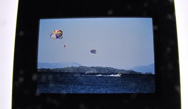Vintage 35mm Slide Film Travel Photograph Double Parasailing Parachute Sailing