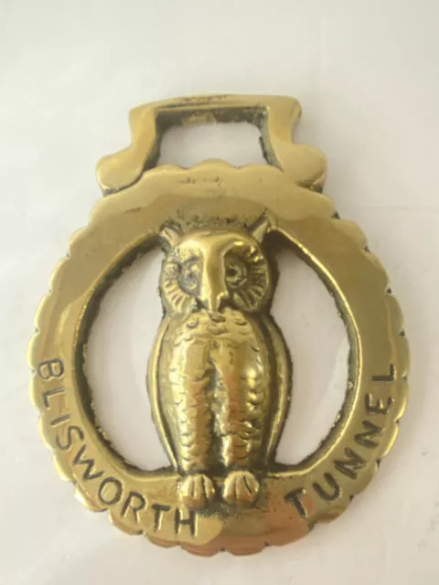 Vintage Brass Horse Saddle Harness Medallion Ornament “BLISWORTH TUNNEL”  Owl