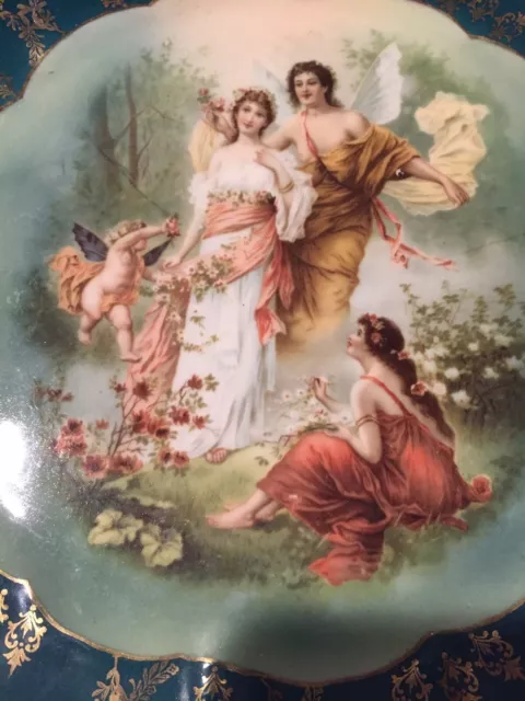 MAGNIFICENT! 1890 Germany Antique Porcelain Hand Painted Angelic Plate Charger