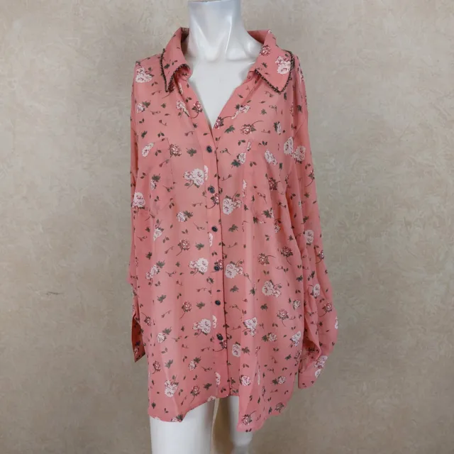 Style & Co New Womens Utility Blouse Pink Rose Floral Size  XL  __ NWT B13F2