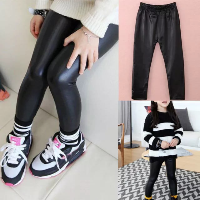 Children Kids Baby Girls PU Leather Leggings Pants Winter Warm Thermal Trousers