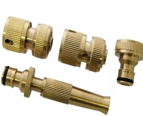 4 Pc Brass Hose Pipe Quick Connector Set New Garden Tap Fitting Spray Nozzle